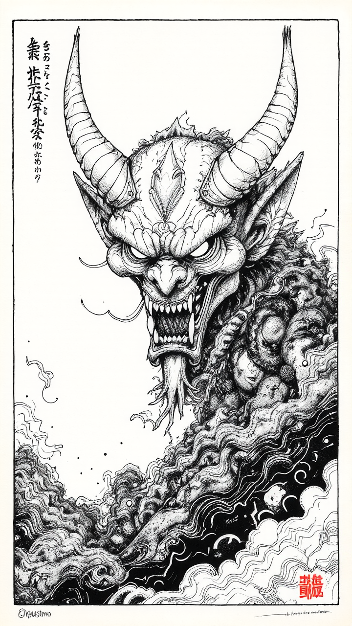 Japanese demon with intricate
