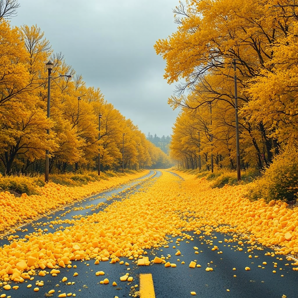 Road covered in cheddar
