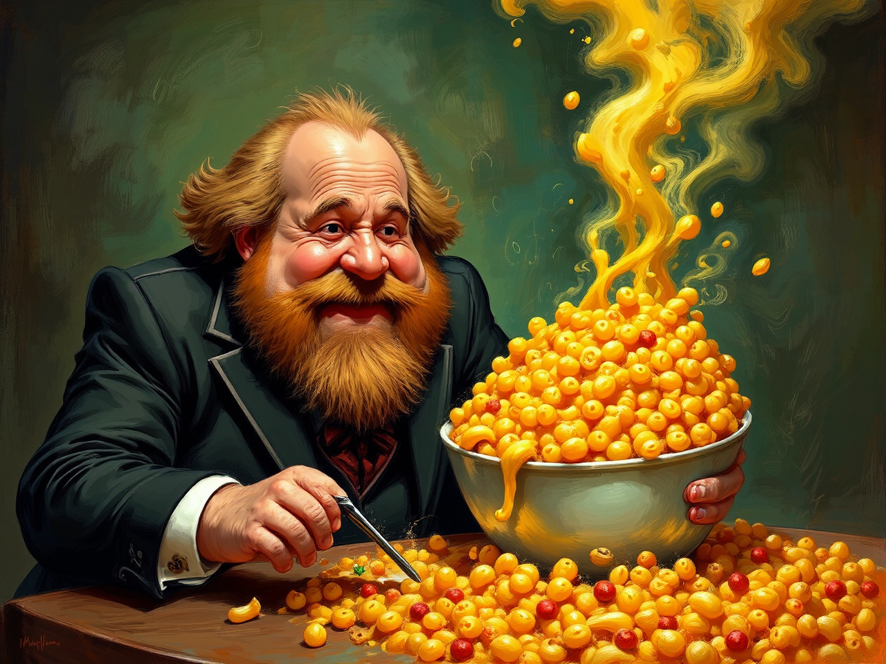 Macaroni and cheese portrait.