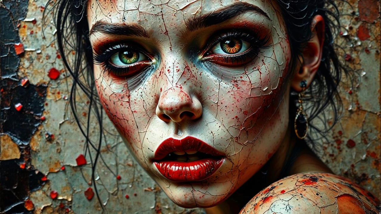 Woman's face with shattered