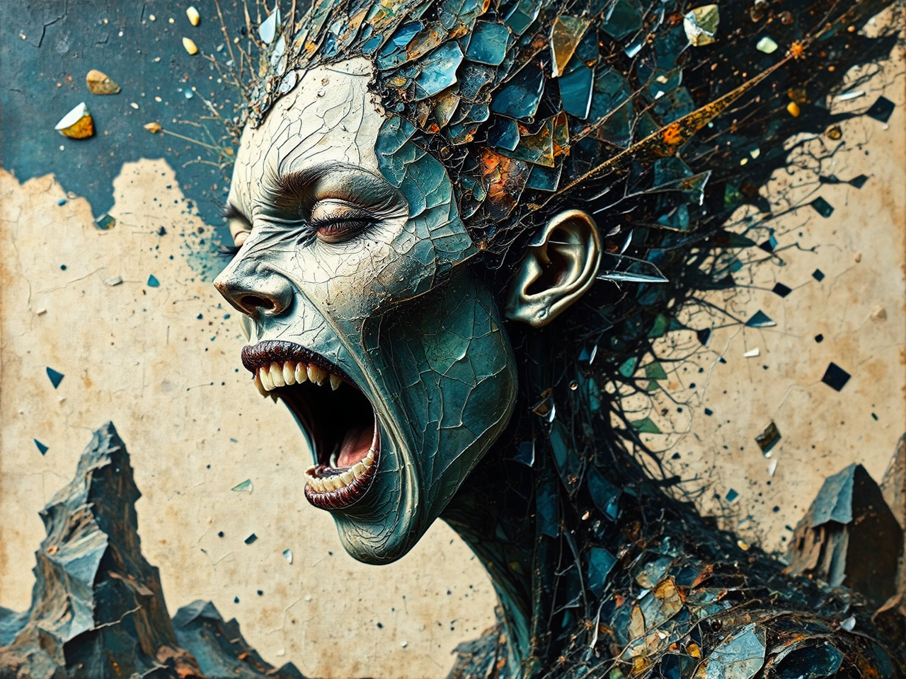 Detailed mixed-media portrait of