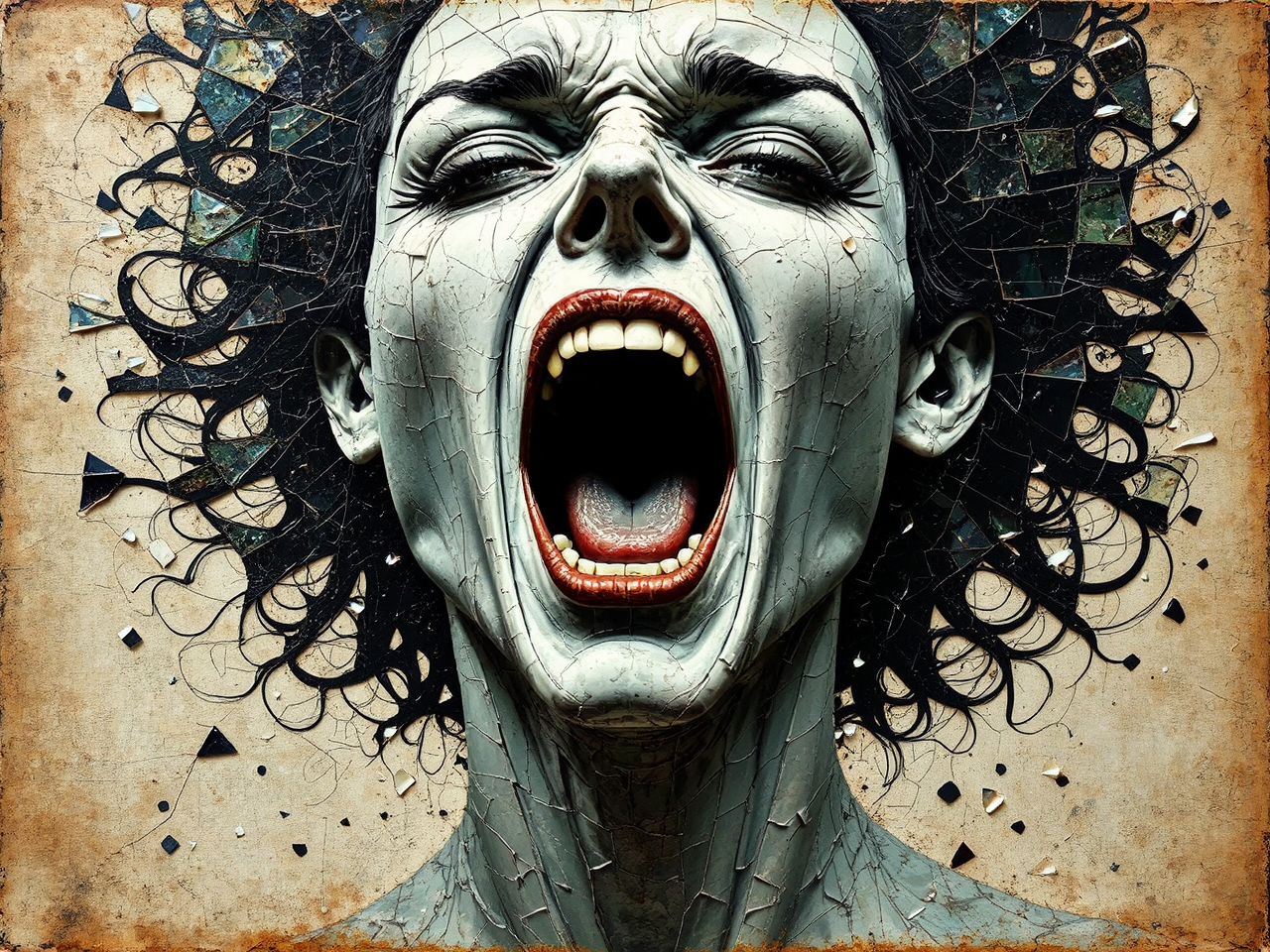 Screaming god with shattered