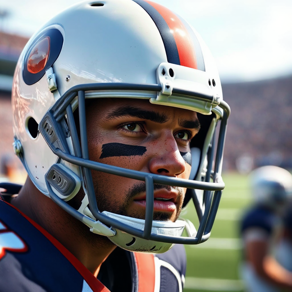 Football player's close-up face.