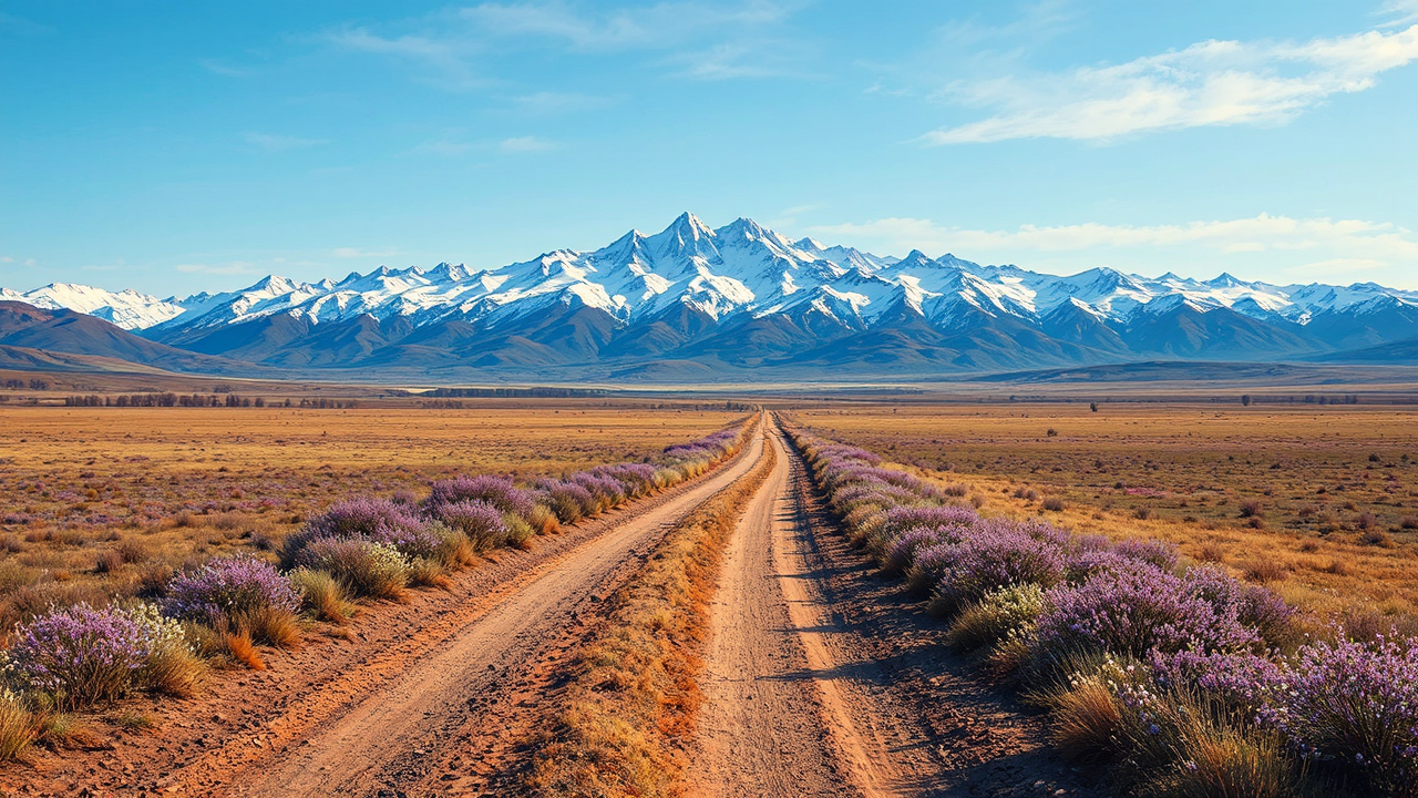Dirt road through snow-capped