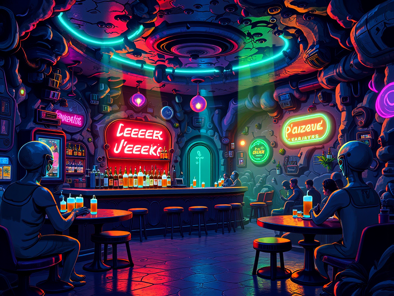 Alien bar with colorful