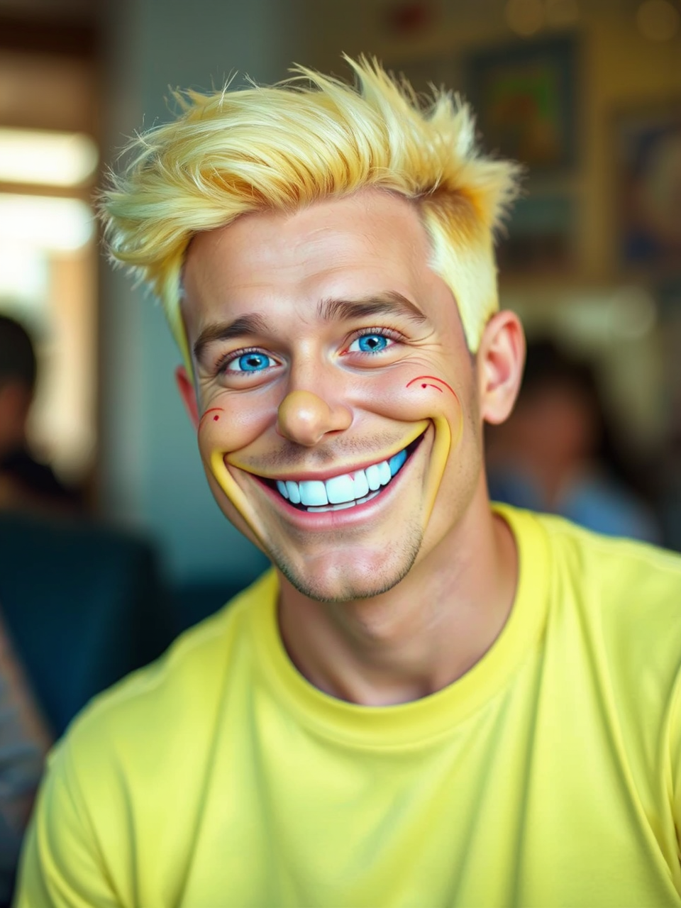 Blond man resembling SpongeBob