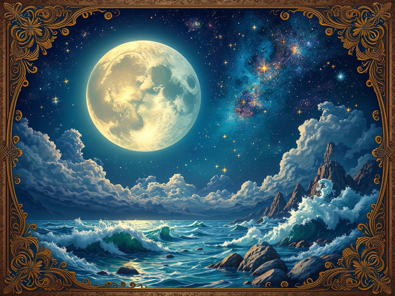 Moonlit scene of ocean
