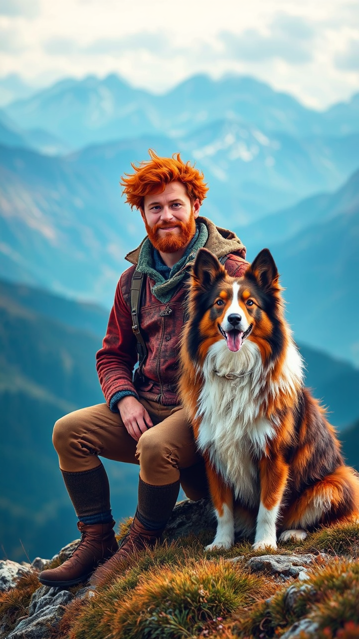Ginger man and dog