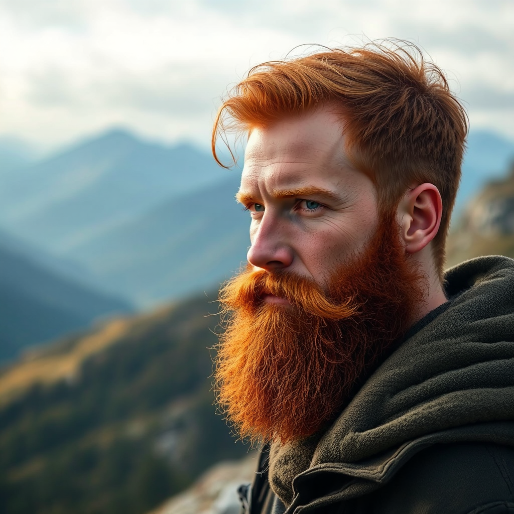Ginger-bearded man in mountain