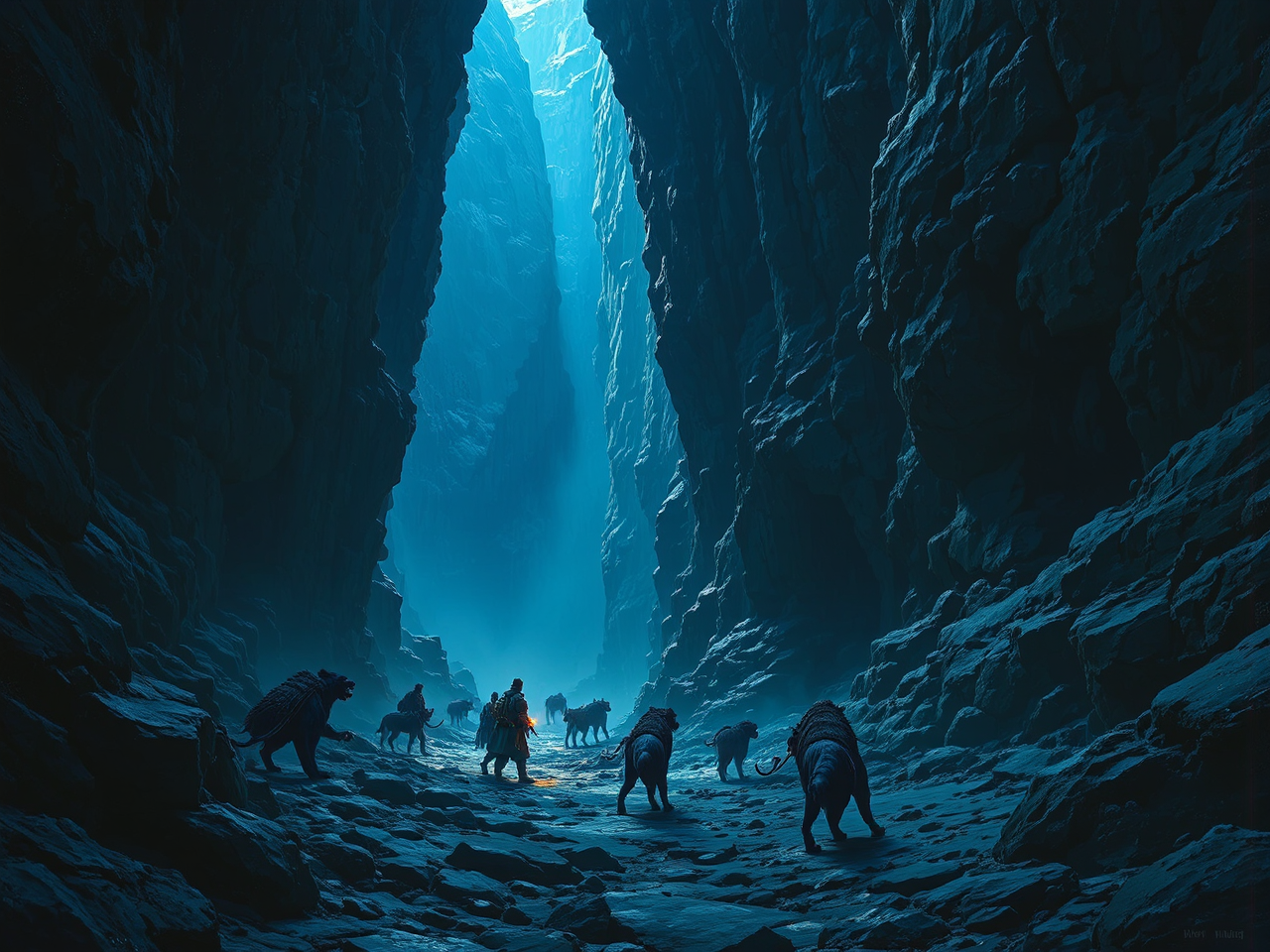 Dark mastiffs attack adventurers