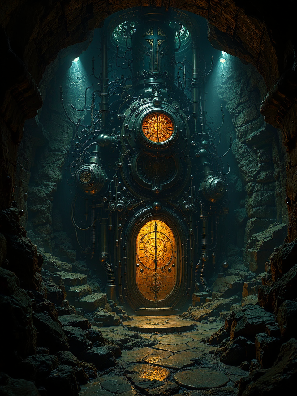 Biomechanical Dieselpunk Vault Interior.