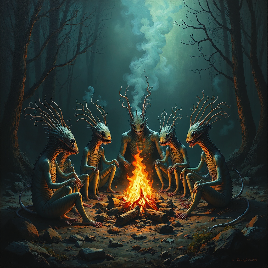 Whimsical plankton creatures gather