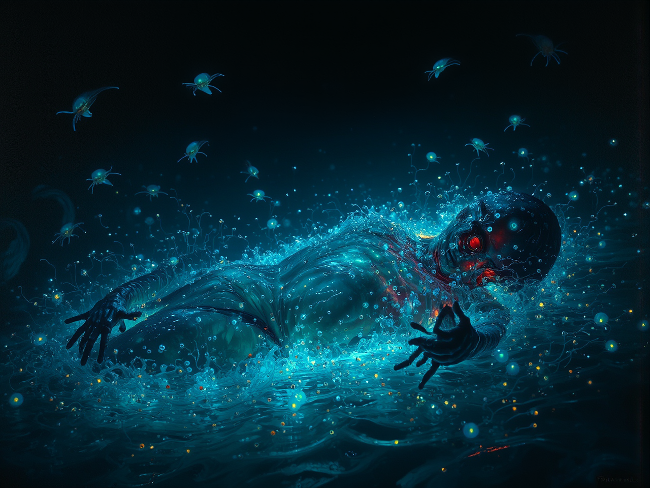 Bioluminescent plankton swarm a