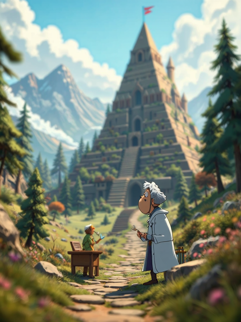 Scientist in woodland pyramid