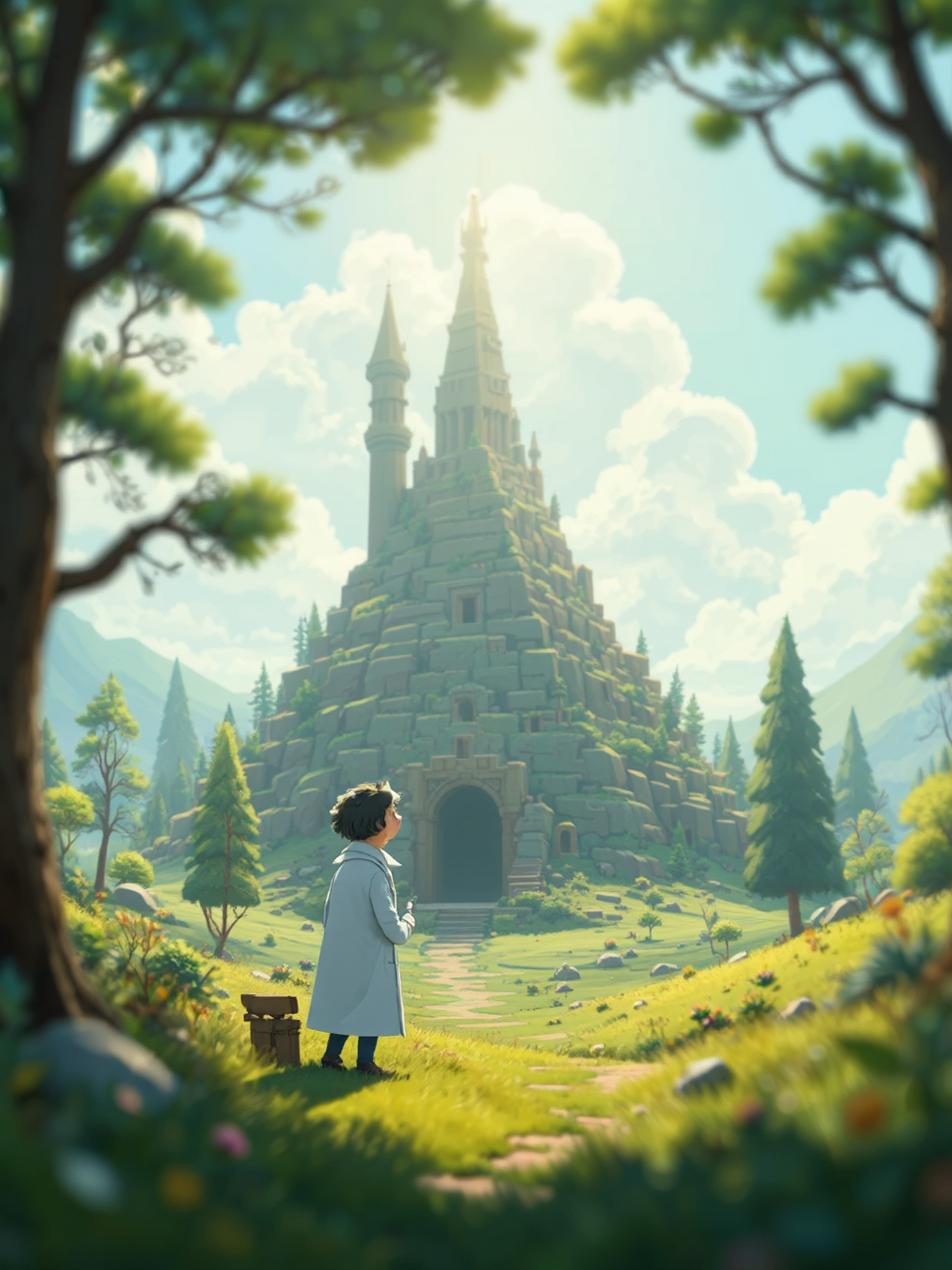 Scientist in woodland pyramid