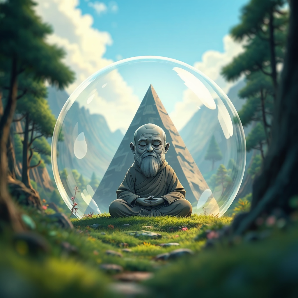 Grey monk meditates within