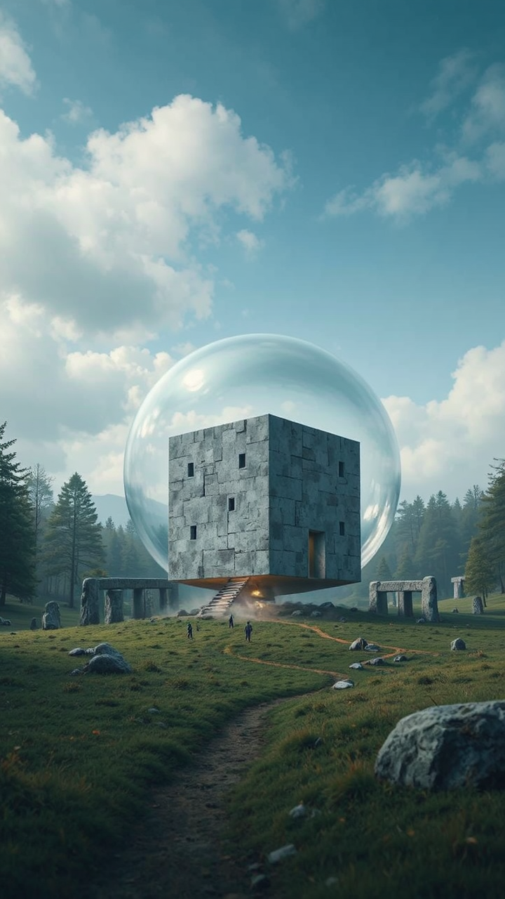 Grey cube blasts out