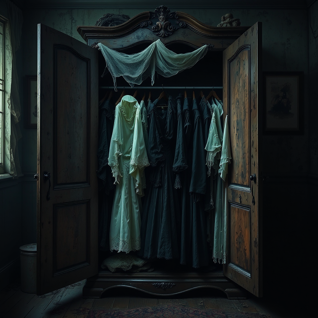 An old-fashioned wardrobe containing