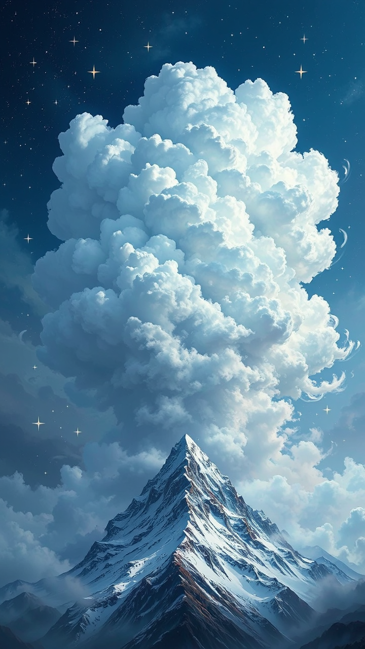 Clouds over a snow-capped