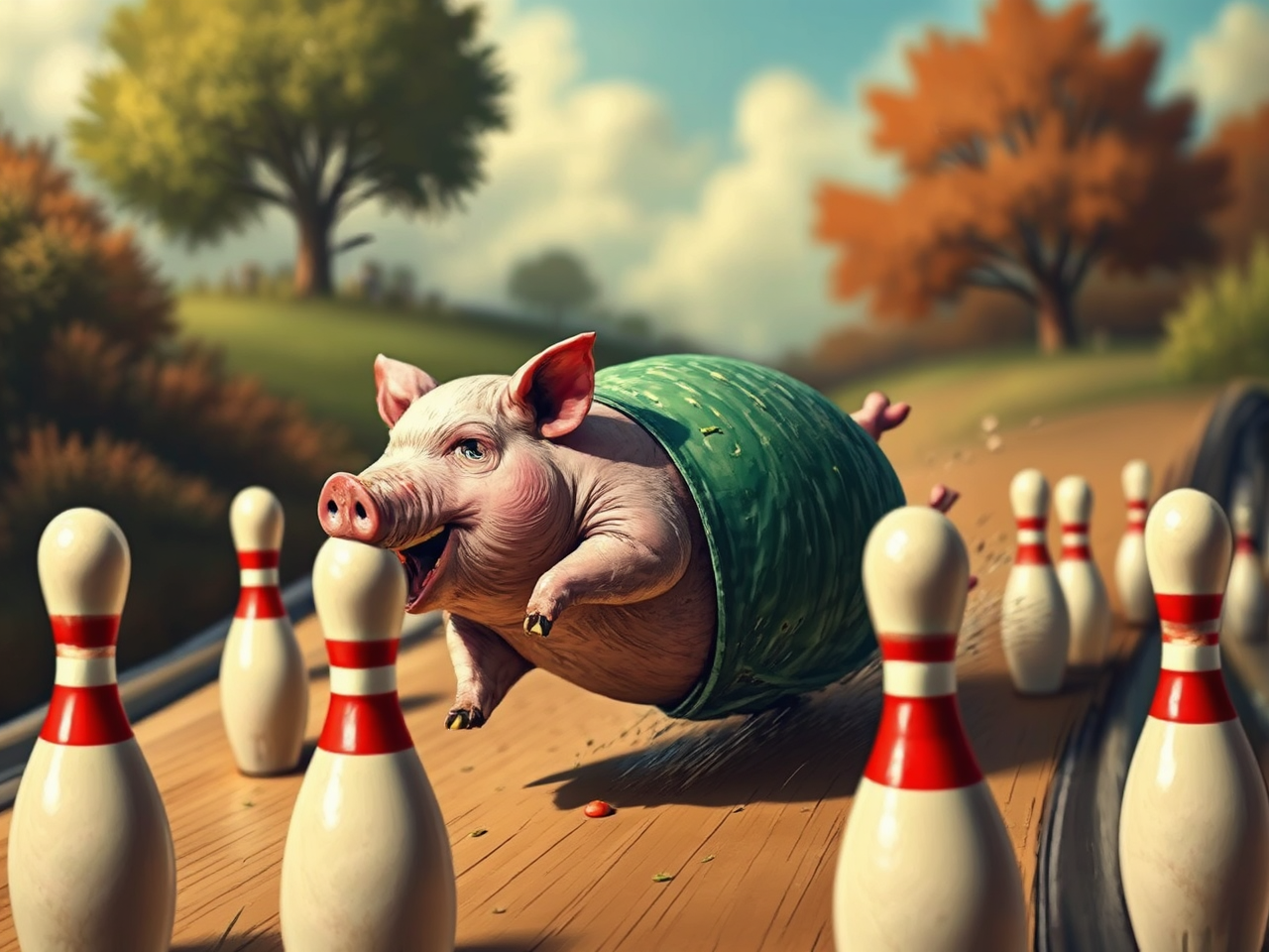 Drunken pig rolls down