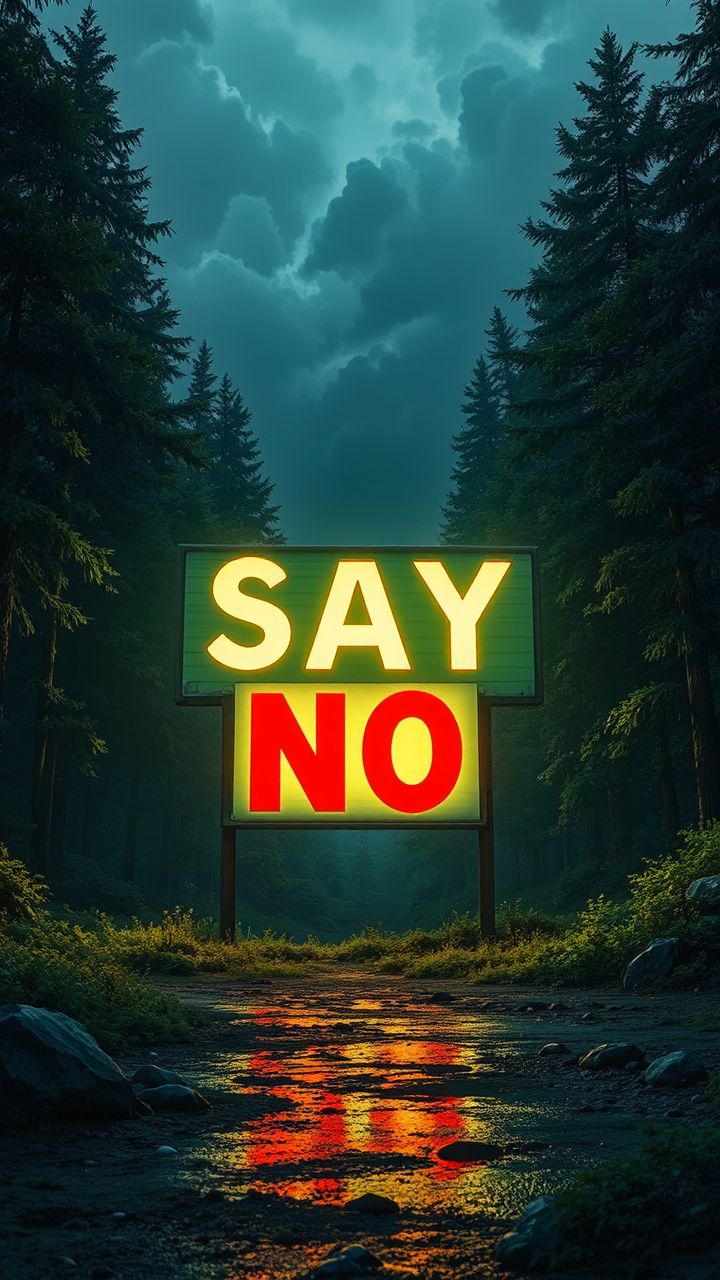 Large sign reading "No".