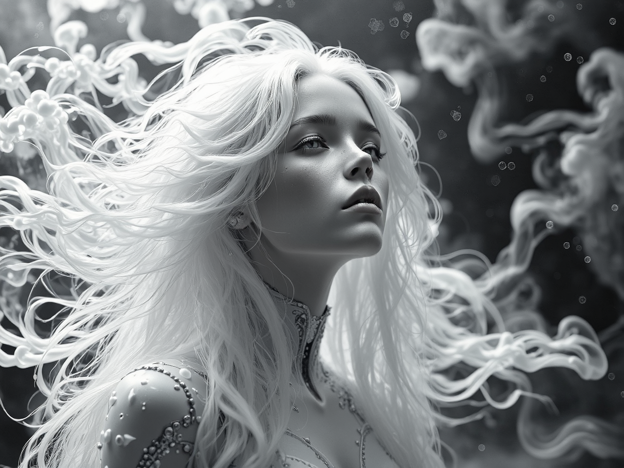 Cyborg with long white