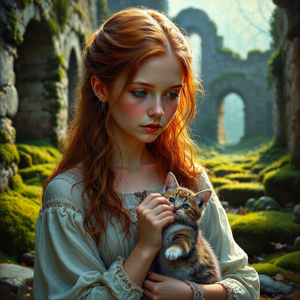 Redheaded woman with kitten