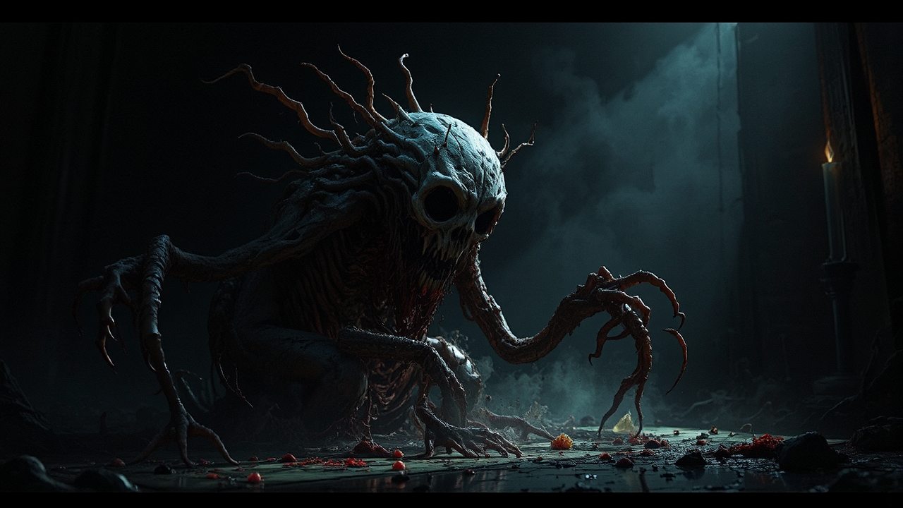 Macabre creature in dark