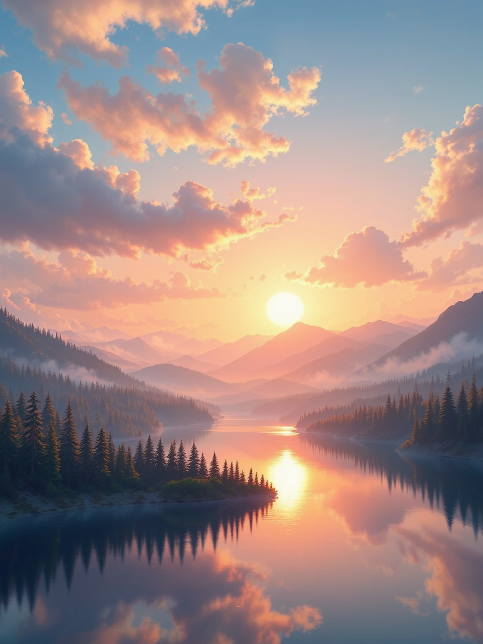 Lake scene at sunset