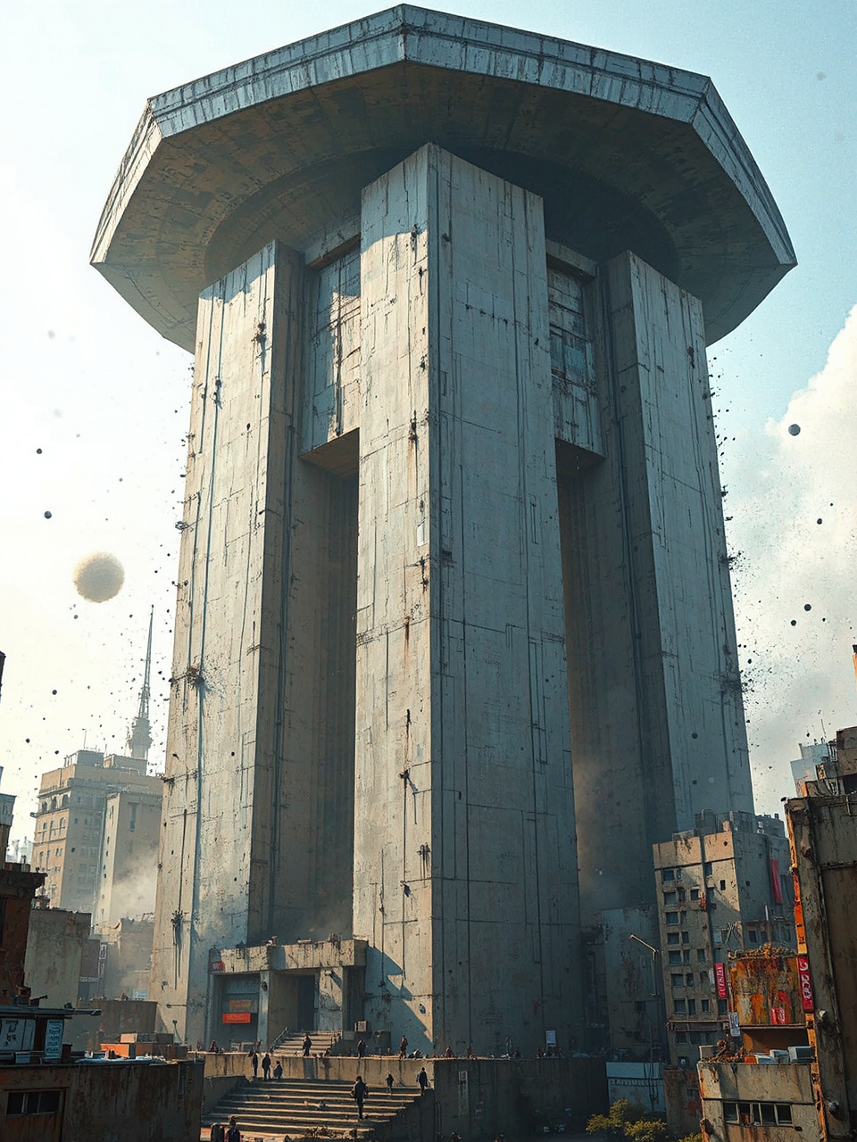 Brutalist city under hexagonal