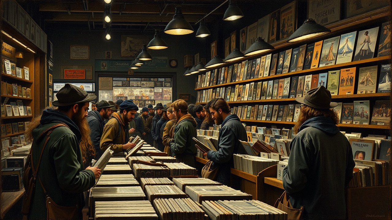 Hipsters at vintage record