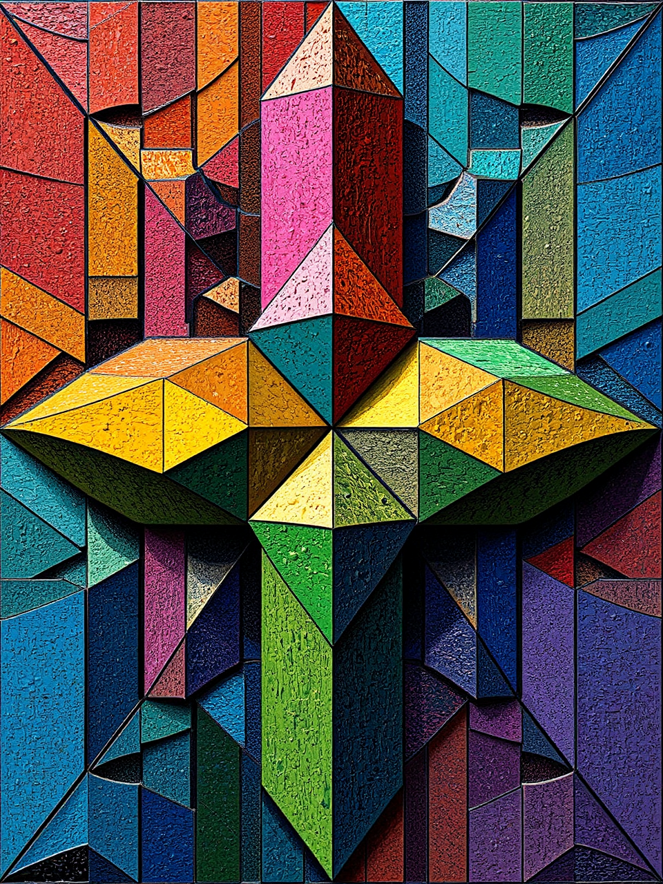 Vibrant colored woodblock print