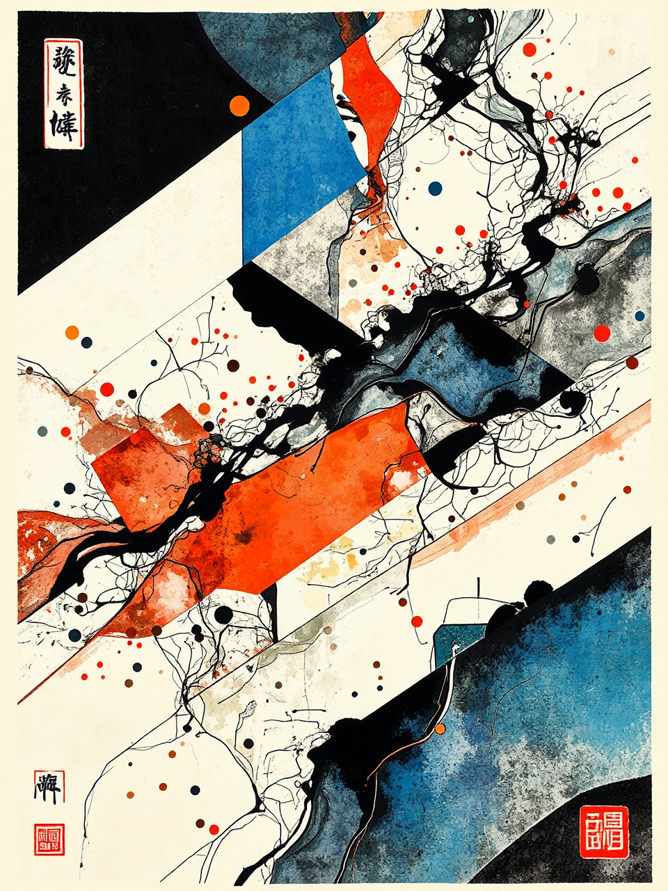 Vibrant geometric ink art