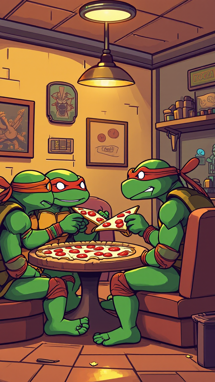 Teenage mutants eating pizza
