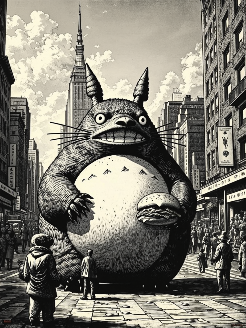 Giant Totoro eating a