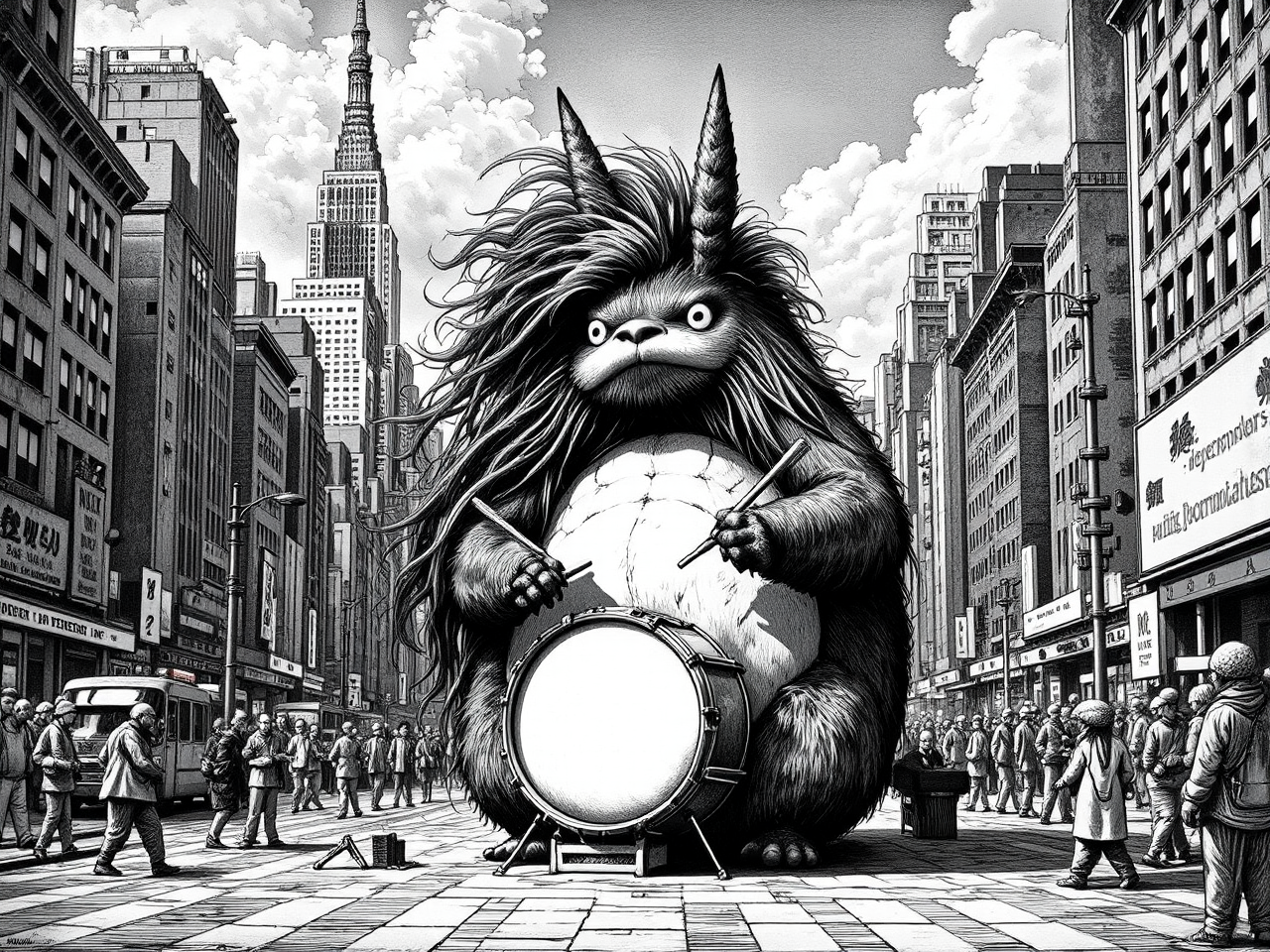 Giant Totoro plays drums