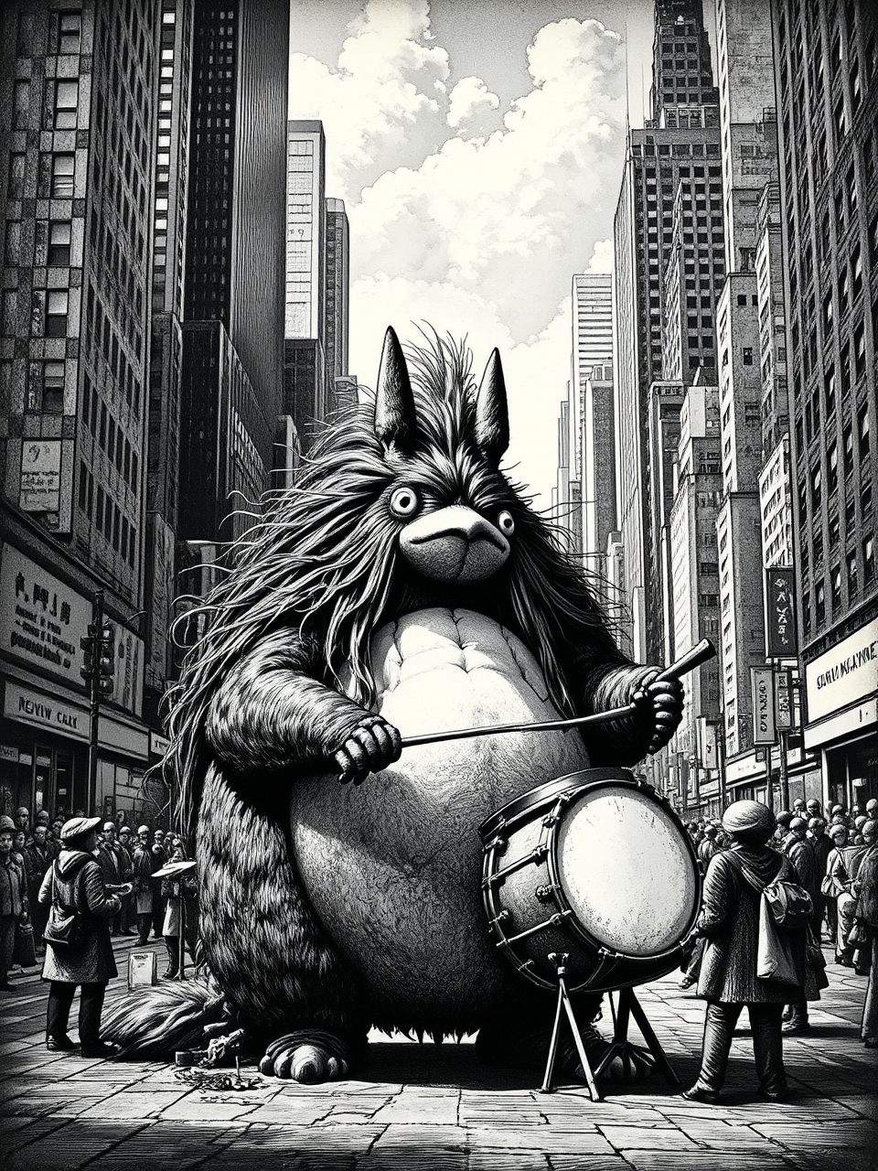 Giant Totoro plays drums