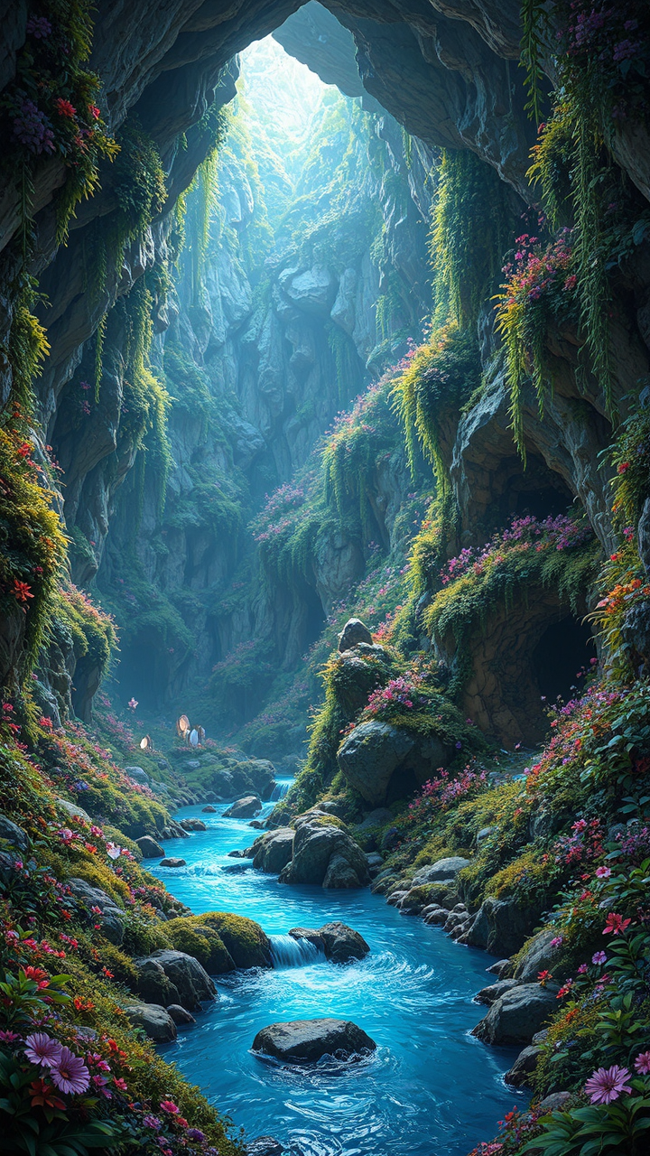 Large cave with colorful