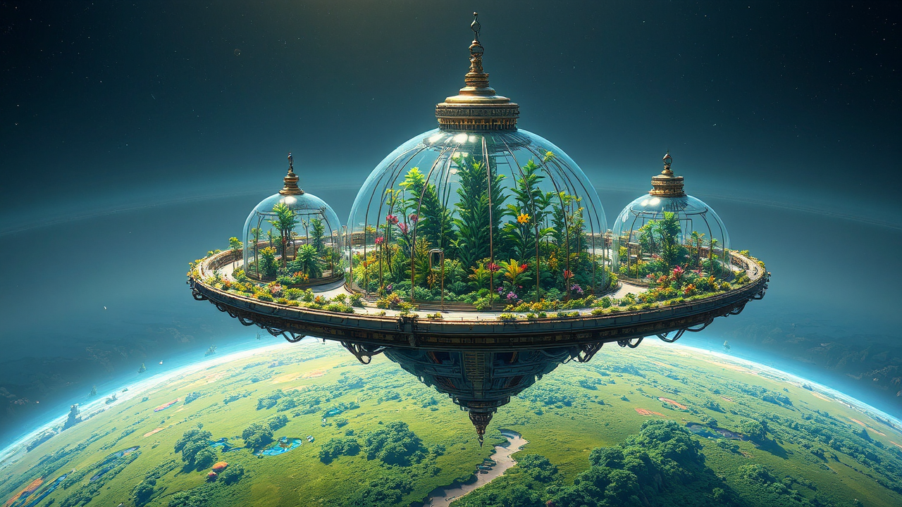 Space station with lush