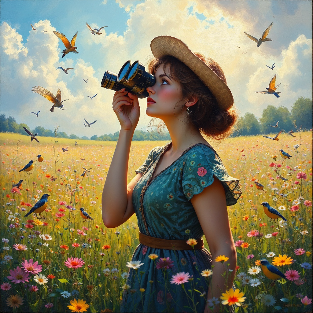 Female birdwatcher in a