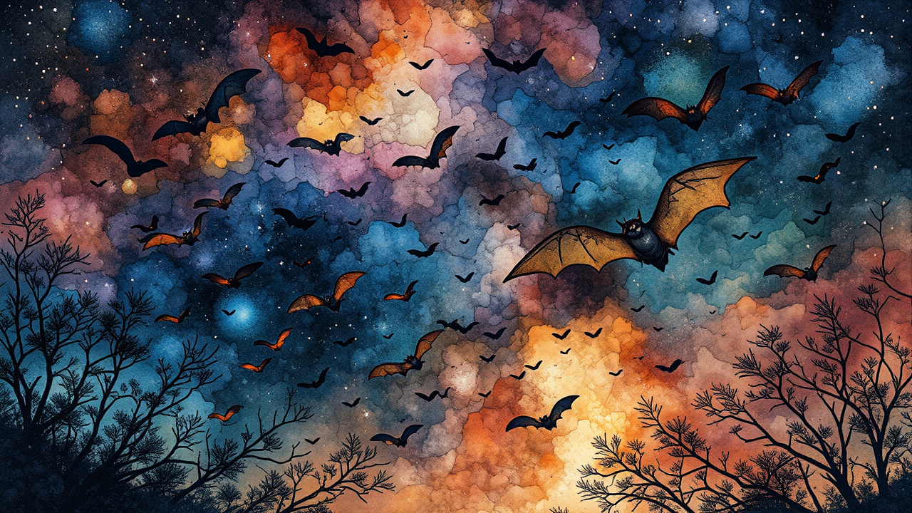 Watercolor illustration of bats