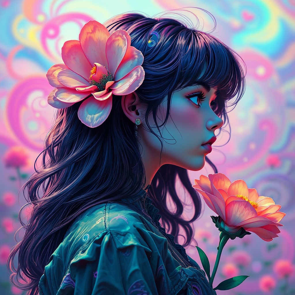 Anime girl with colorful