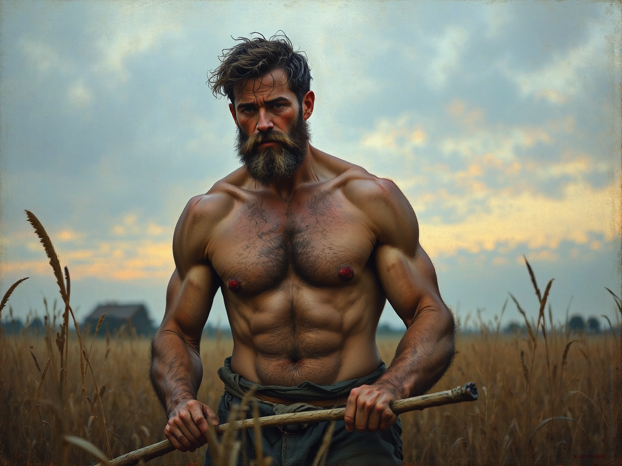 Man farming under dusk