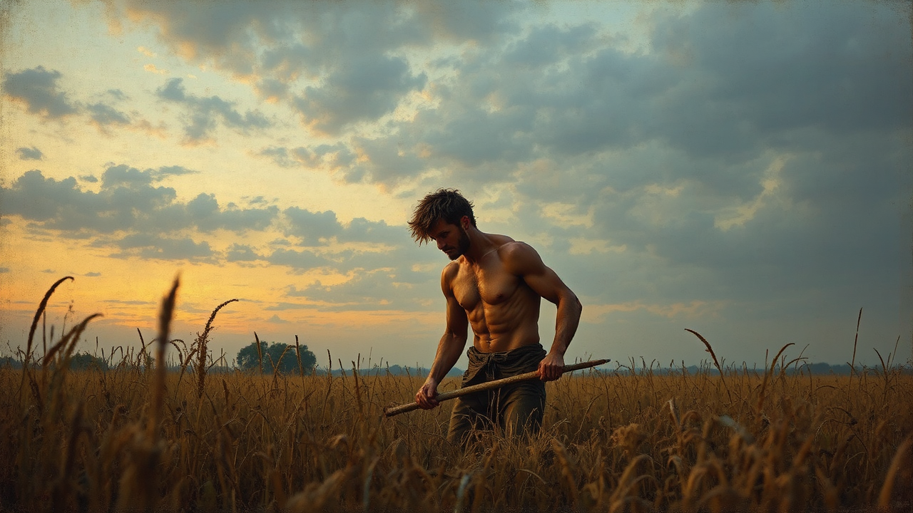 Man farming at twilight.