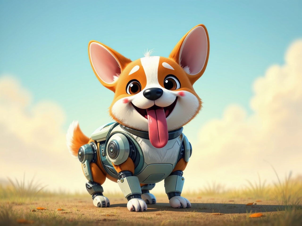 Happy cyborg corgi with