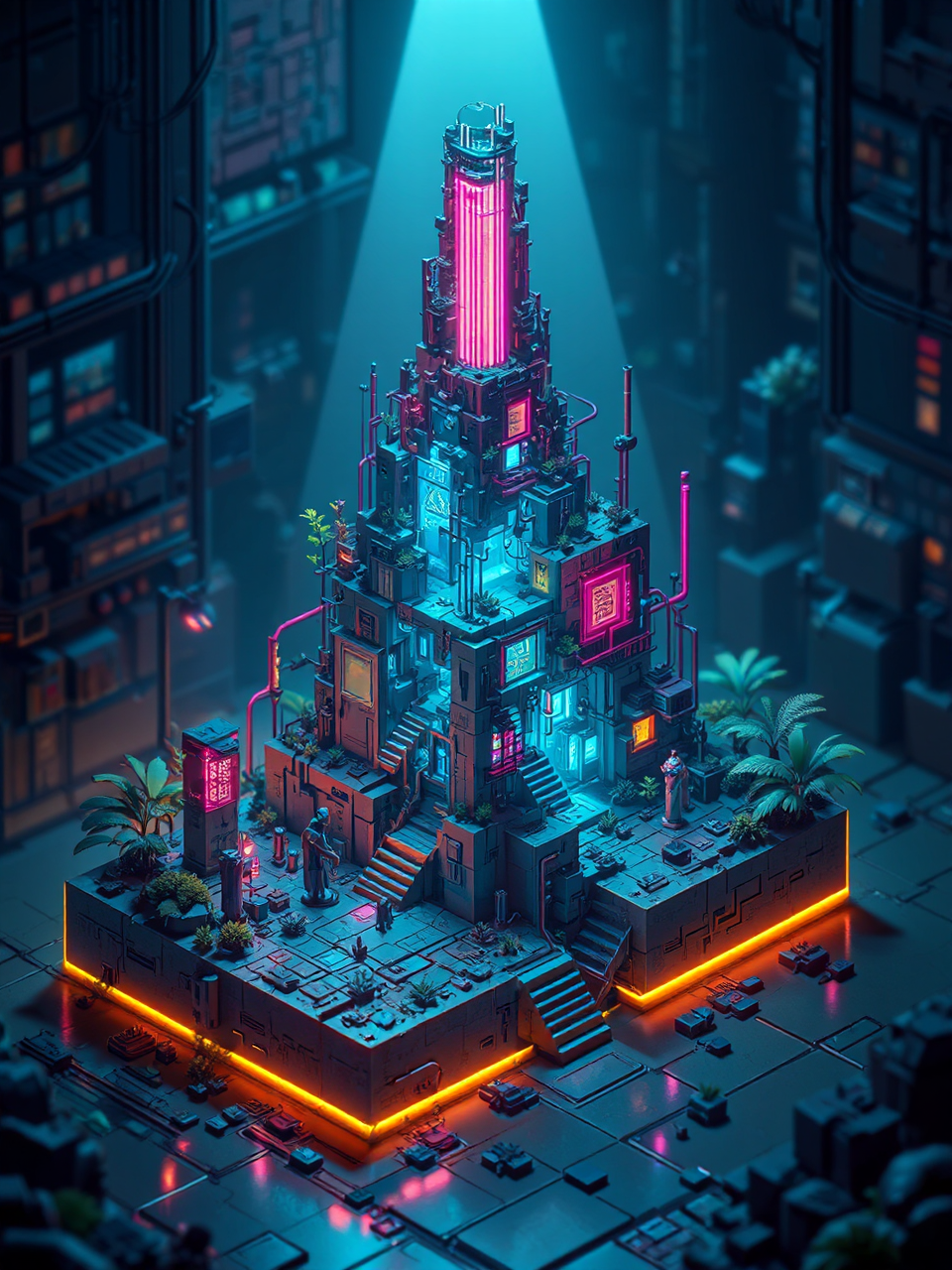 Postcyberpunk isometric nightlight puzzle