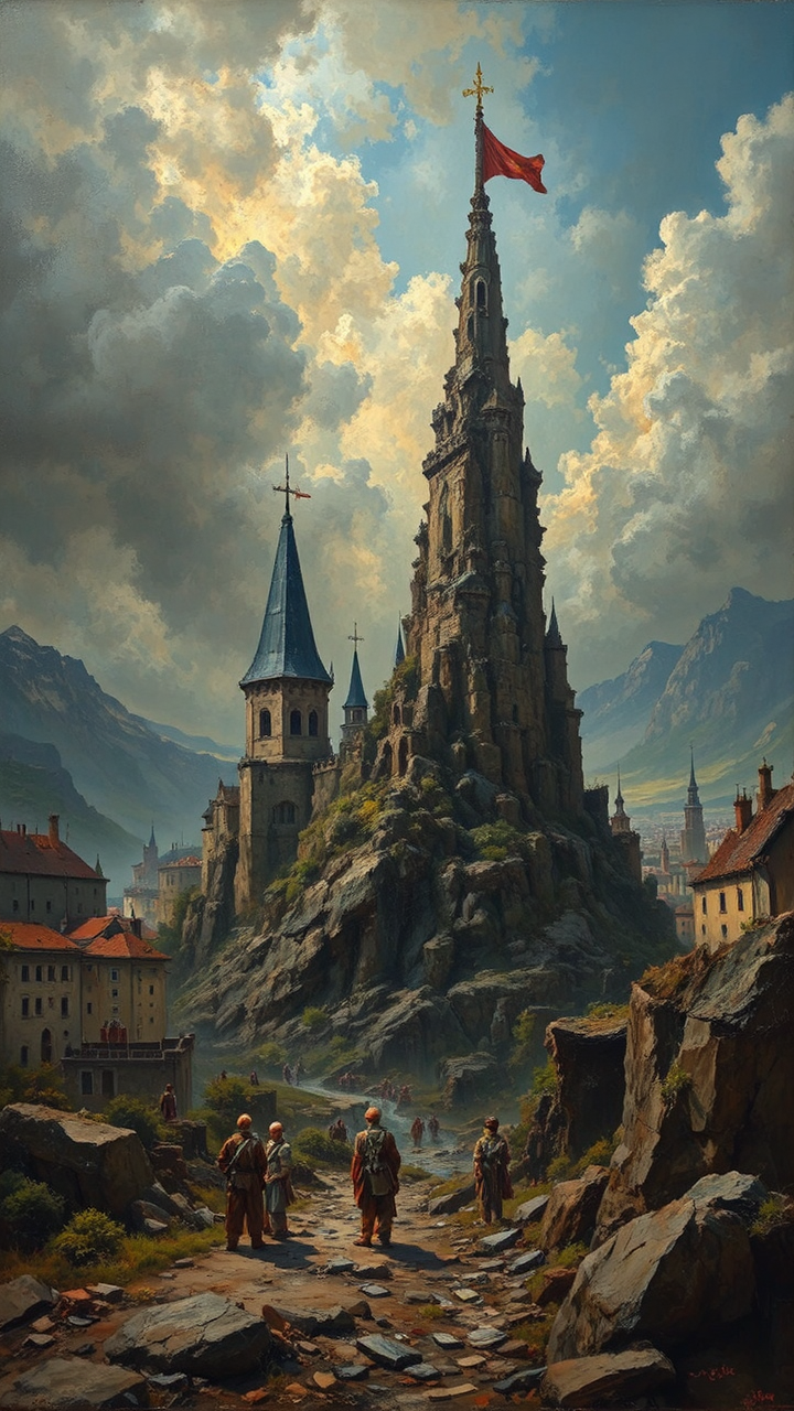 Oil painting depicting European