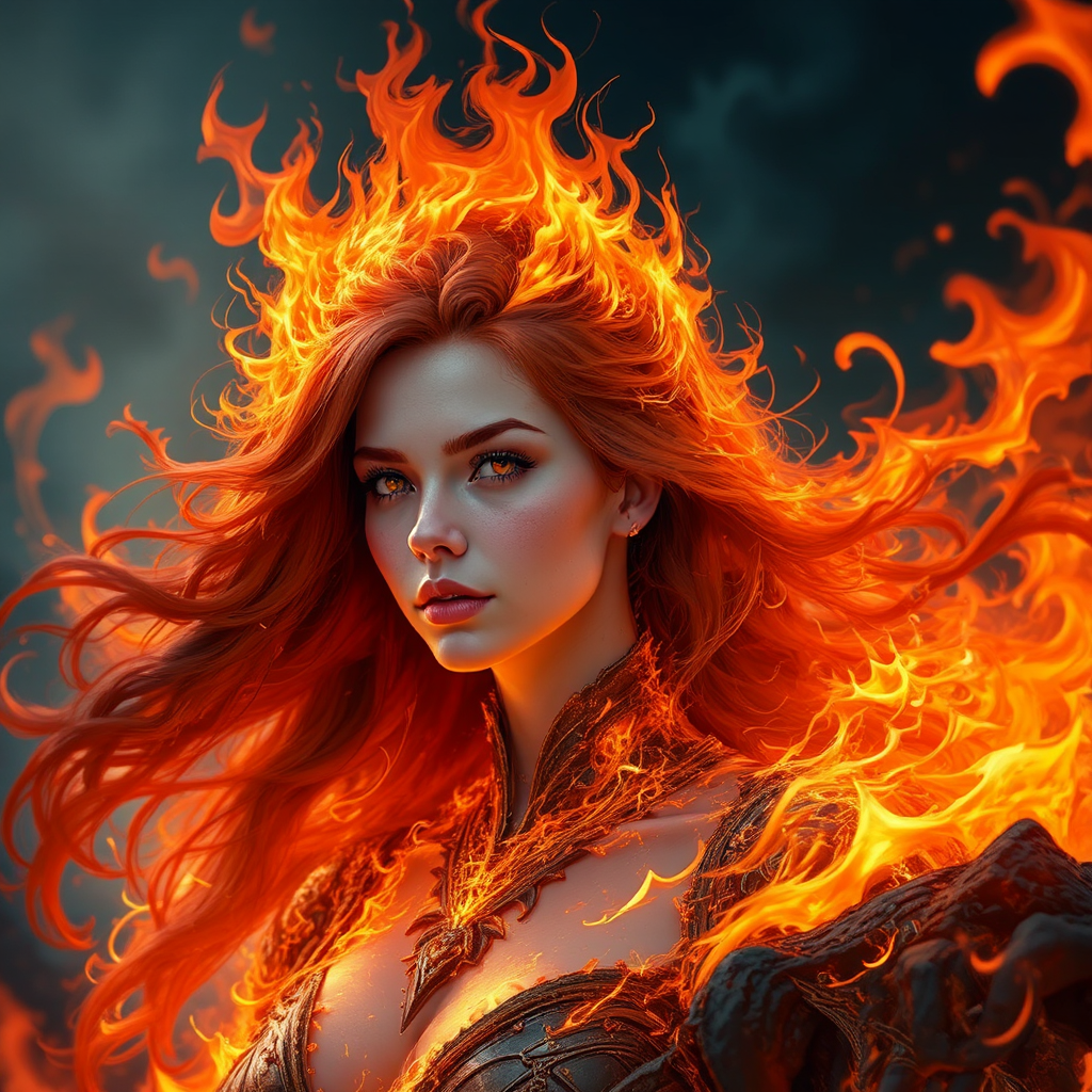 Redheaded fire elemental woman.