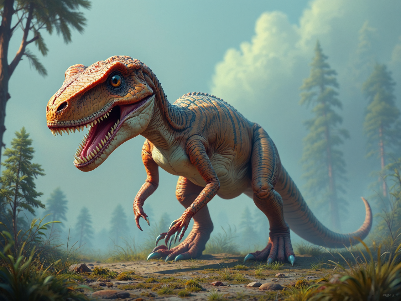 Velociraptor in soft colorful