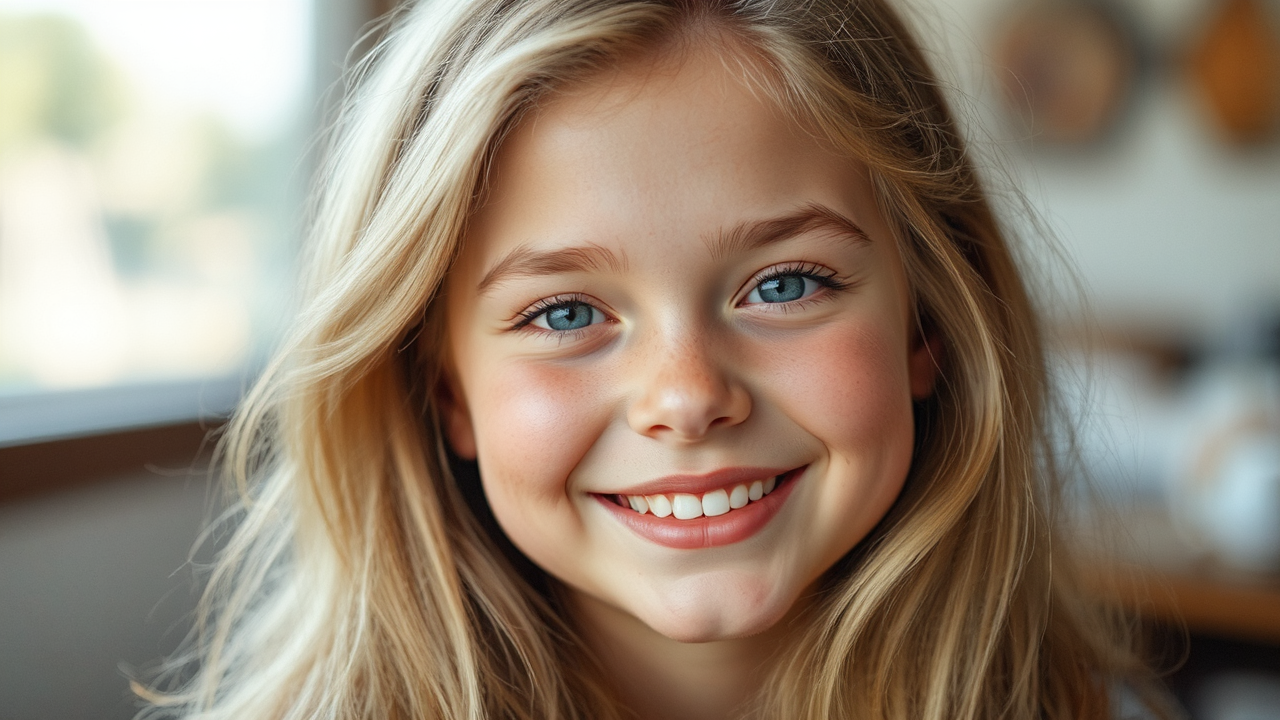Blonde girl smiling at